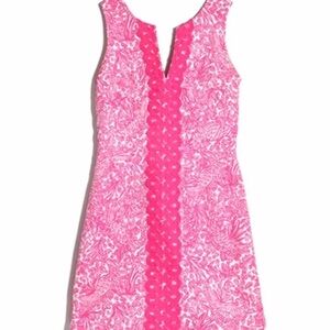 Lilly Pulitzer See Ya Later Hot Pink Embroidered Sheath Dress Sz 2